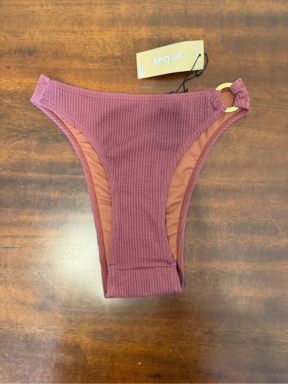 Nasty Gal Rust Ribbed Bikini Bottom with Side Ring